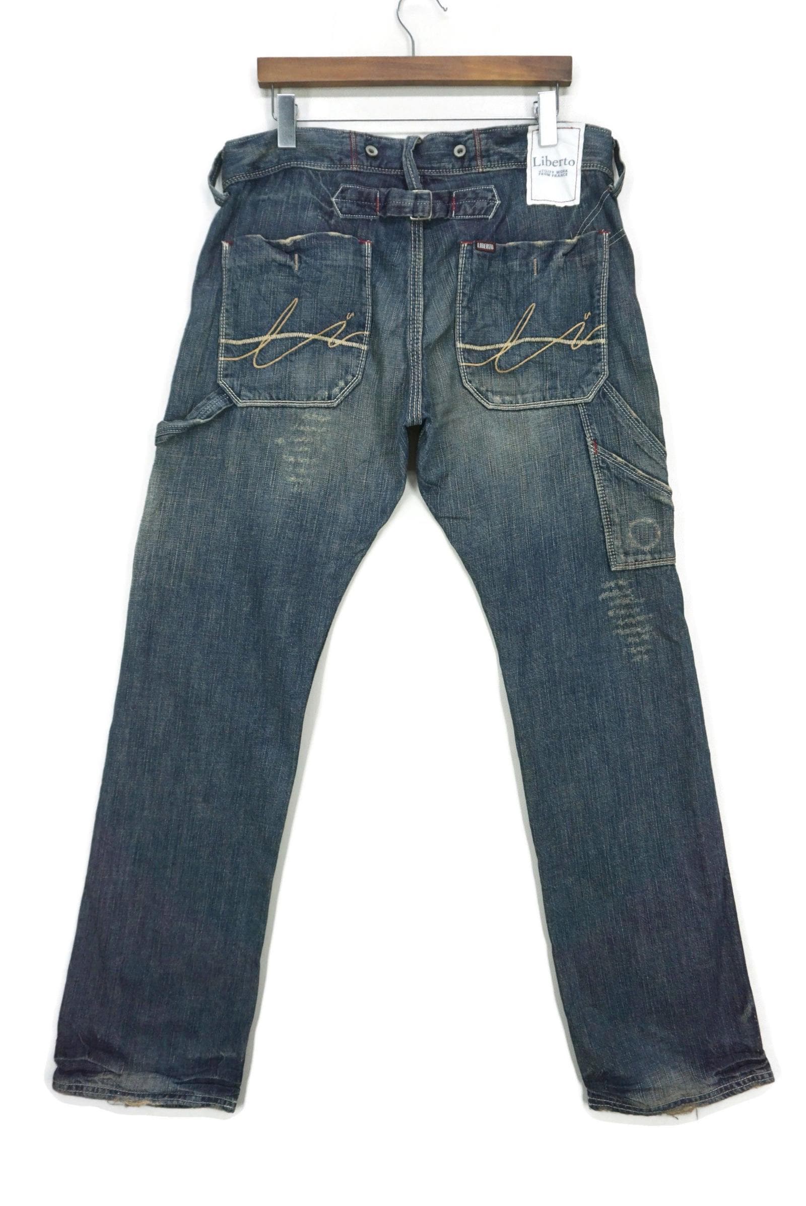 Liberto Jeans Utility Carpenter Buckle Back Dungarees Denim Size 34 fits W37xL34