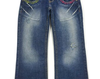 パンツ Japanese label flare jeans Embroidered Flare Jeans: Red Pepper Japan Denim (W26 L28.5