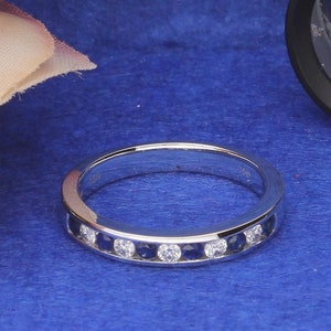 Sapphire Diamond 18K White Gold Eternity Ring, 0.42 tcw