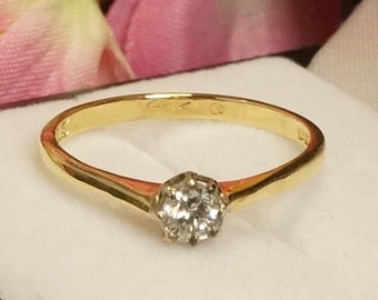Vintage 18K Gelbgold Diamant Solitär Ring, 0.15ct
