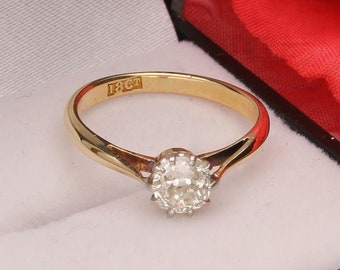 0.75ct Old Cut Diamond Solitaire Ring, 18K Yellow Gold Engagement Ring
