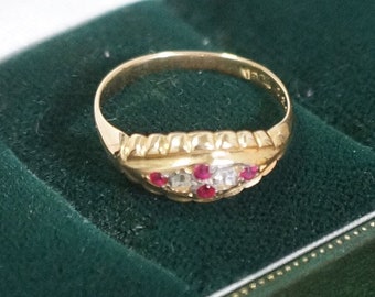 Antique Ruby Diamond 18K Yellow Gold Cluster Ring