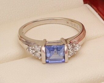 Tanzanite & Diamond 9Carat White Gold Solitaire w/ Accents Ring, Fashion Ring, Gemstone Ring