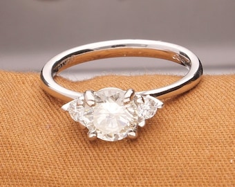 Anillo solitario de diamantes de platino de 1,13 quilates con detalles, talla L 1/2