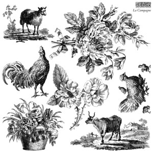 IOD La Campagne Stamp, Ink Stamp, French Country, Rooster, Toile