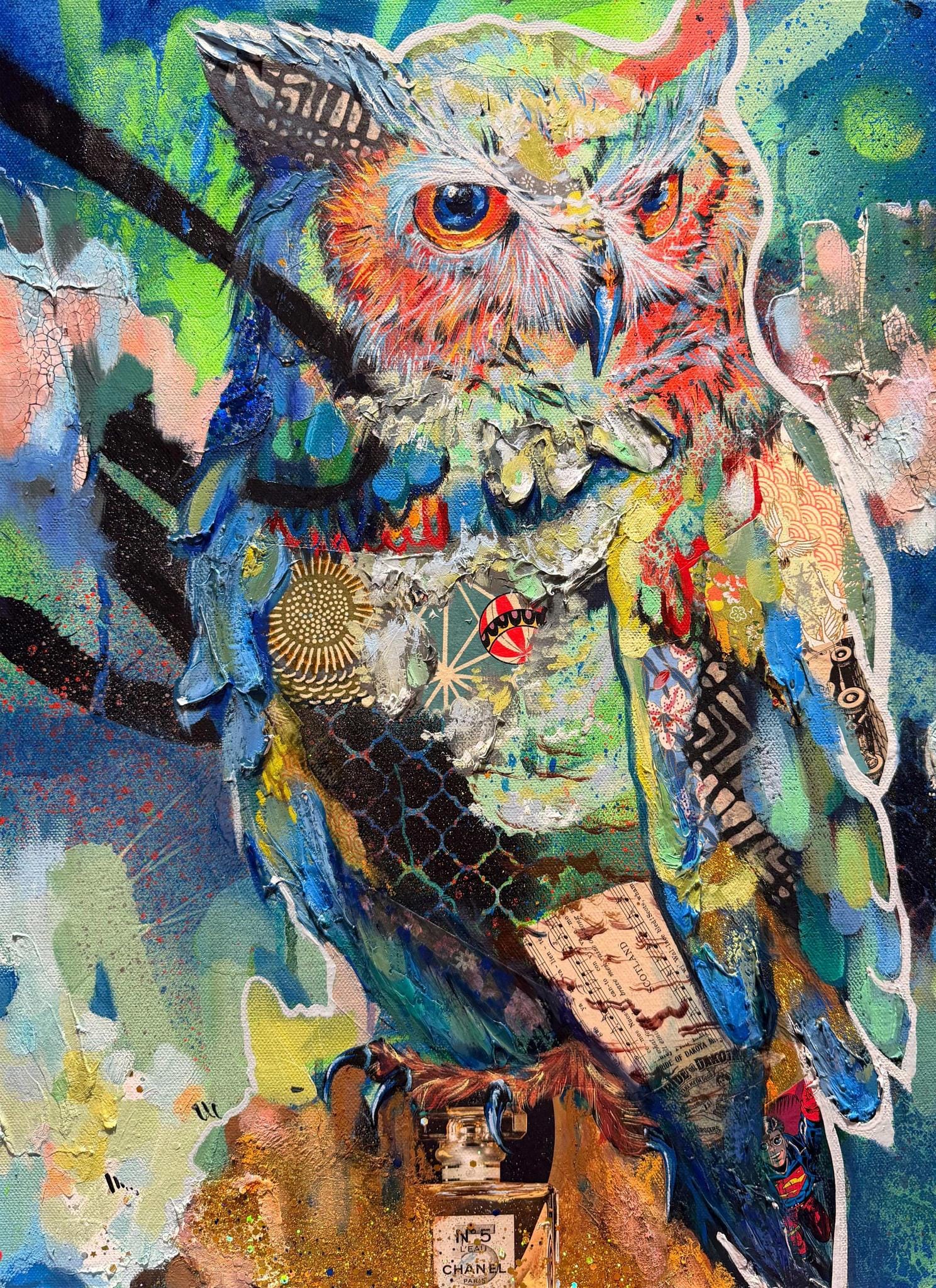Roycycled Brie Bordeaux Brie's Owl 21 x 29 Decoupage Paper, Vignette, Board Gallery, Vintage, Mi