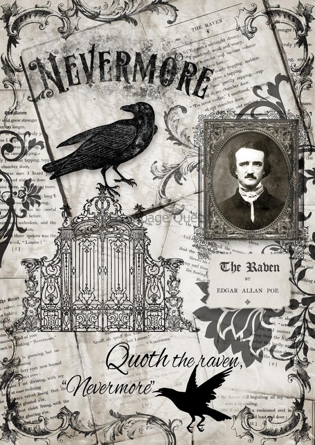 Decoupage Queen Nevermore A4 Decoupage Paper, Edgar Allen Poe