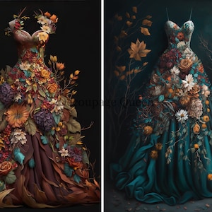 Decoupage Queen Autumn Gowns A4 Decoupage Paper, Rice Paper, Mixed Media, Formal, Floral