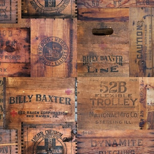 Roycycled Crate Collage 20 x 30, 18mm Decoupage Paper, Vintage, Mixed Media