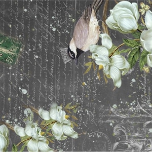Roycycled 21 x 29 inch, 18mm weight, Summer Bird Decoupage Paper, Furniture upcycle, Tissue paper, Vintage design, Floral decor