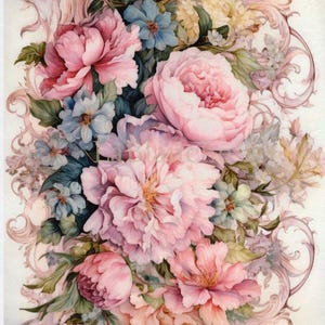 LaBlanche Fantasy Blooms 1 A4 デコパージュ ペーパー、花柄、パステル、ブーケ