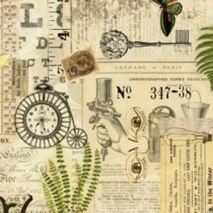 Pode incluir: Uma colagem de inspiração vintage com um relógio, uma chave, uma borboleta e uma samambaia. O texto "LEPRANC PARIS CHRONOGRAPHES FORKE REVOLVE NO 347-38" é visível na imagem.