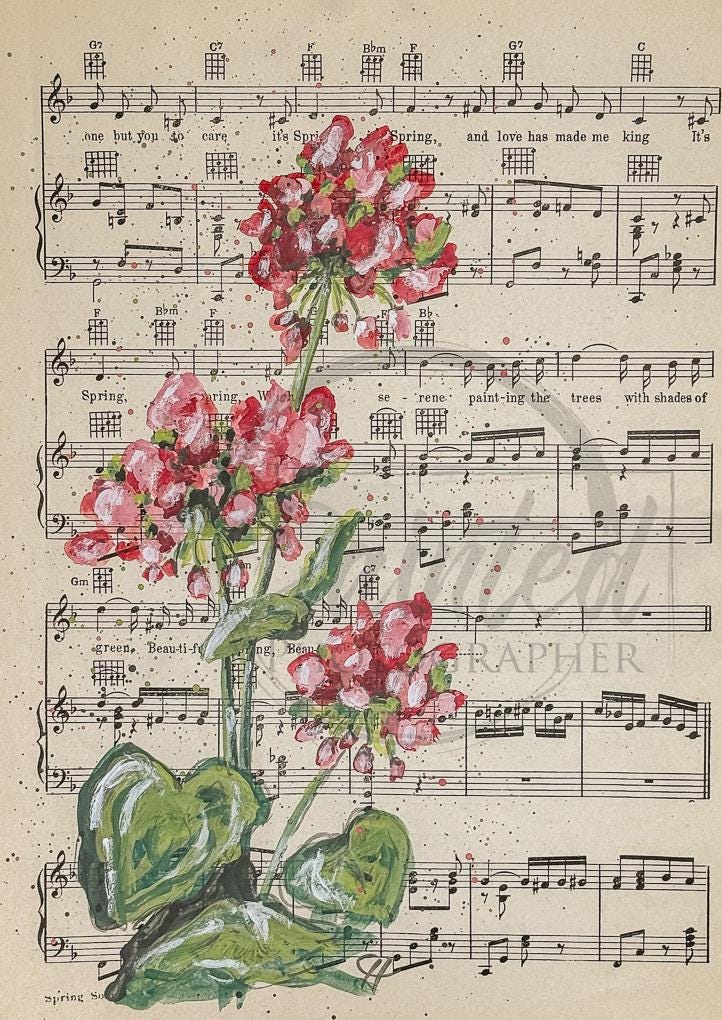 Connies Lines and Designs Geranio del Amor, Papel para decoupage A4, Primavera, Floral, Técnica mixta, Papel de arroz