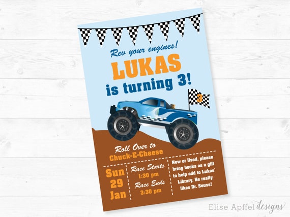 Monster Truck Anniversaire Inviter Invitation Invitation Etsy Canada