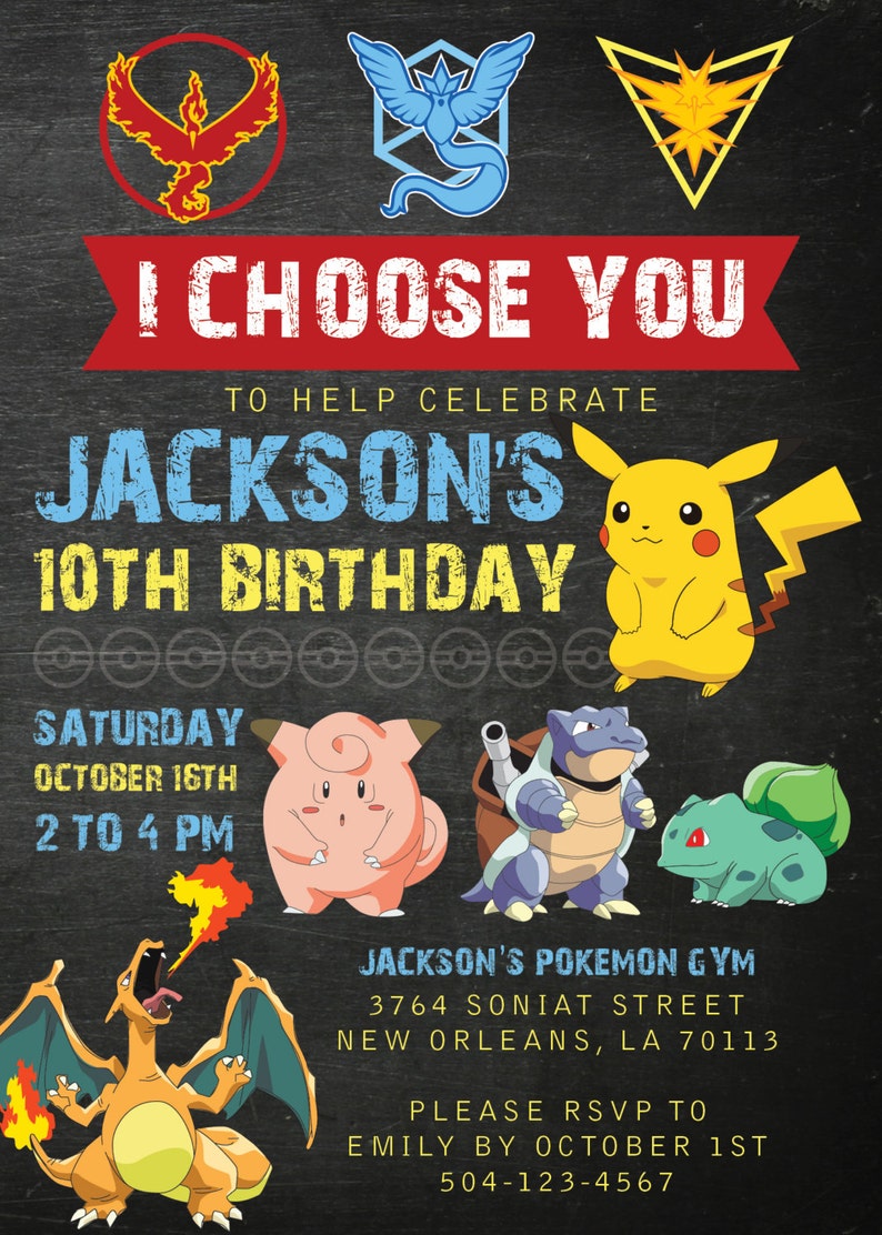 Pokemon Invitations Chalkboard Pokemon Invitation Pokemon Etsy