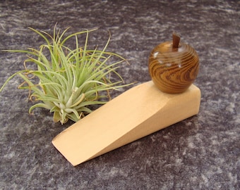 APPLE JAM DOORSTOP with turned Laburnum apple*Wooden doorstop*Door wedge*Unusual and useful*Home or office*Gift for wood lover, housewarming