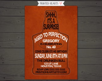 Aged To Perfection Invitation, Whiskey Bottle Birthday Invitation, Shhh It's A Surprise, Adult Birthday Invite, 21st, 30th, 40th, 50th