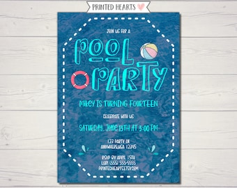 Pool Party Invitation, Summer Birthday Party Invitation, Swimming Pool Birthday Party Invite, Teen Tween Adult Pool Party, Kids Birthday