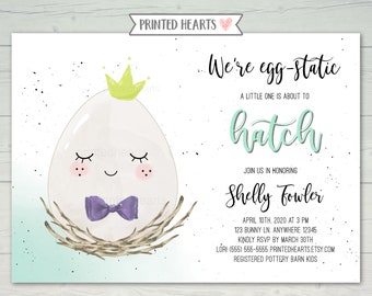 Invitation à la baby shower aux œufs de Pâques - Baby Shower de printemps - Invitation à la baby shower aux œufs - Baby Shower printable pour garçons - Egg In A Nest - Prince - 0411