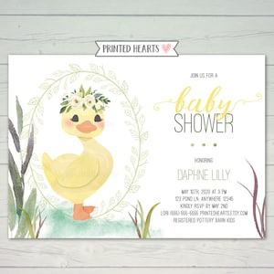 Floral Duck Baby Shower Invitation - Cute Animal Baby Shower Invite - Boho Baby Girl Invite - Princess - Sage - Yellow - Printable - 0412ALT