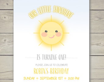 Our Little Sunshine Invitation, You Are My Sunshine, First Birthday Invite, Sun Invitation, Toddler Birthday Invite, Yellow Party Invitation