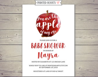 You Are The Apple Of My Eye Baby Shower Invitation- Apple Aquarelle Invite- Red Apple Invite Invitations et Enveloppes Rouge Blanc OU Jaune