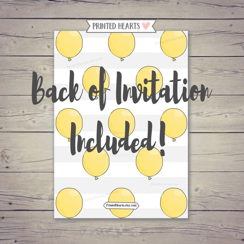 Elephant Baby Shower Invitation Gender Neutral Baby Shower Yellow Balloon Invite Elephant Gender Reveal Gray and Yellow Invite image 2