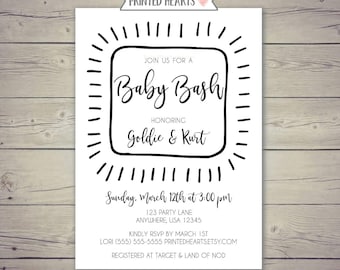 Invitation abstraite à la baby shower en noir et blanc, Baby Bash imprimable, invitation à la baby shower neutre du point de vue du genre