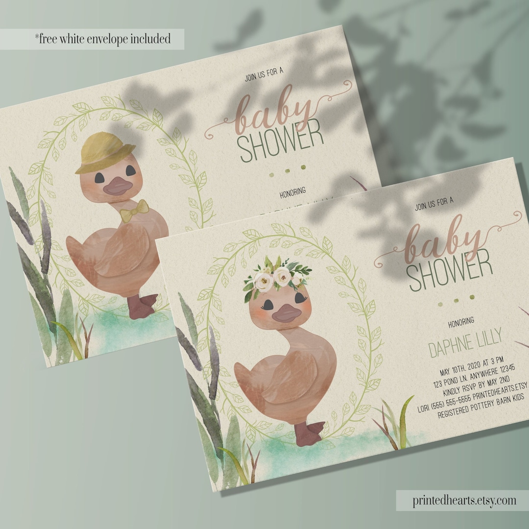 Rustic Duckling Baby Shower Invitation Floral Duck Baby Etsy
