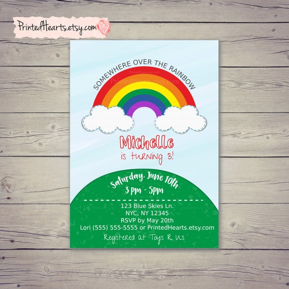 Rainbow Birthday Invitation, Somewhere Over The Rainbow, Rainbow