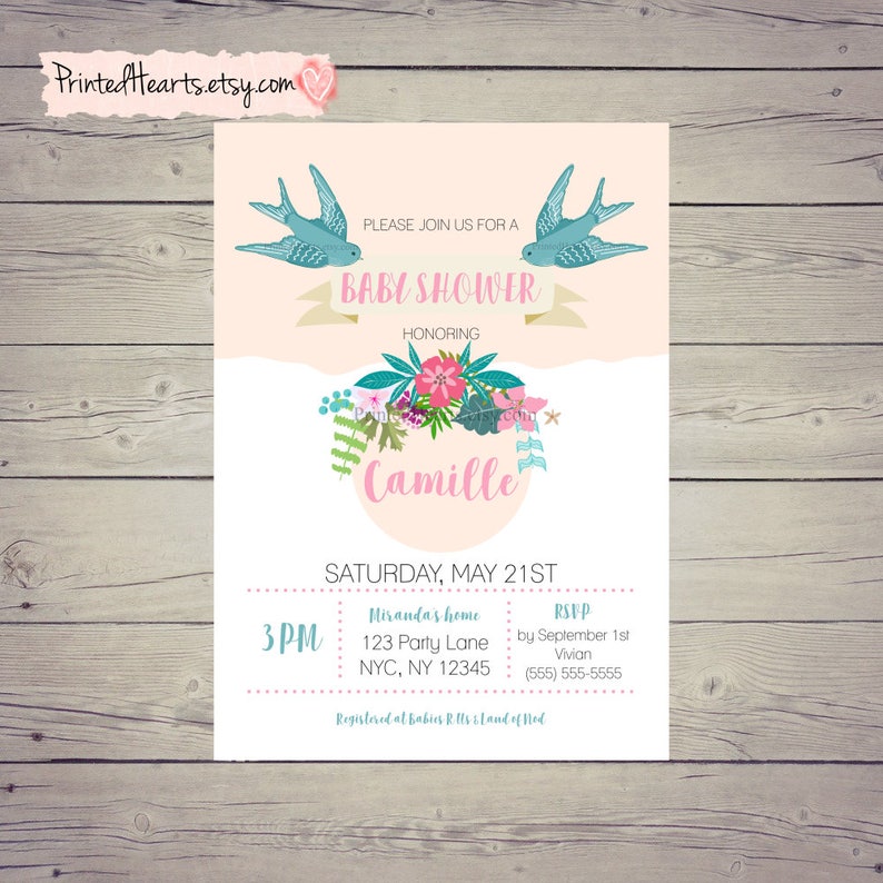 Floral Baby Shower Invitation Spring baby shower invitations Etsy