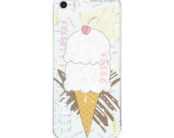 Helado Cono iPhone Caso 5/5s/Se, 6/6s, 6/6s Plus, 7/7 Plus, 8, X, Regalo de Cumpleaños iPhone Caso, Diente Dulce, Corazones Impresos Funda de Teléfono