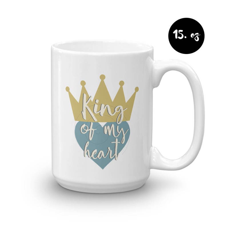 Taza / taza de café del rey de mi corazón. King Prince Drinkware. Príncipe Taza. Taza de ducha del bebé del príncipe. Taza de corazón de corona. Gold Blue Baby Boy Taza imagen 6