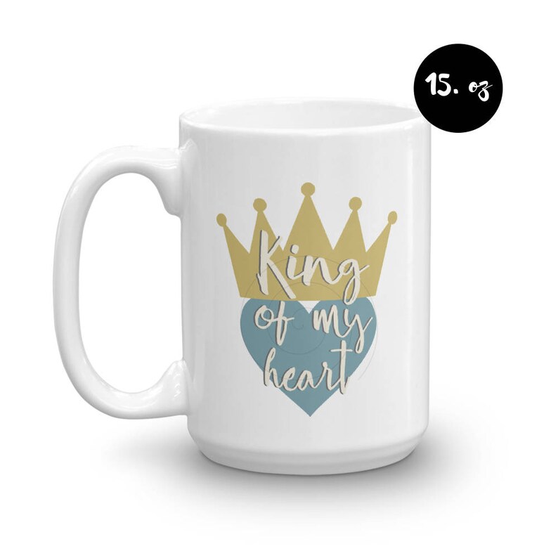 Taza / taza de café del rey de mi corazón. King Prince Drinkware. Príncipe Taza. Taza de ducha del bebé del príncipe. Taza de corazón de corona. Gold Blue Baby Boy Taza imagen 4