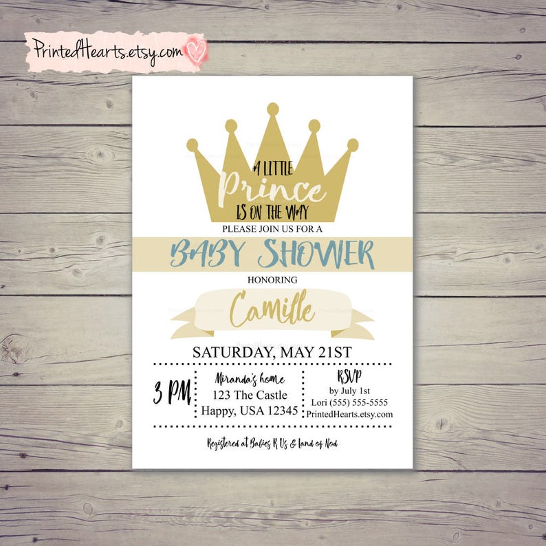 Prince Invitation A Little Prince Is On The Way Baby Boy Etsy