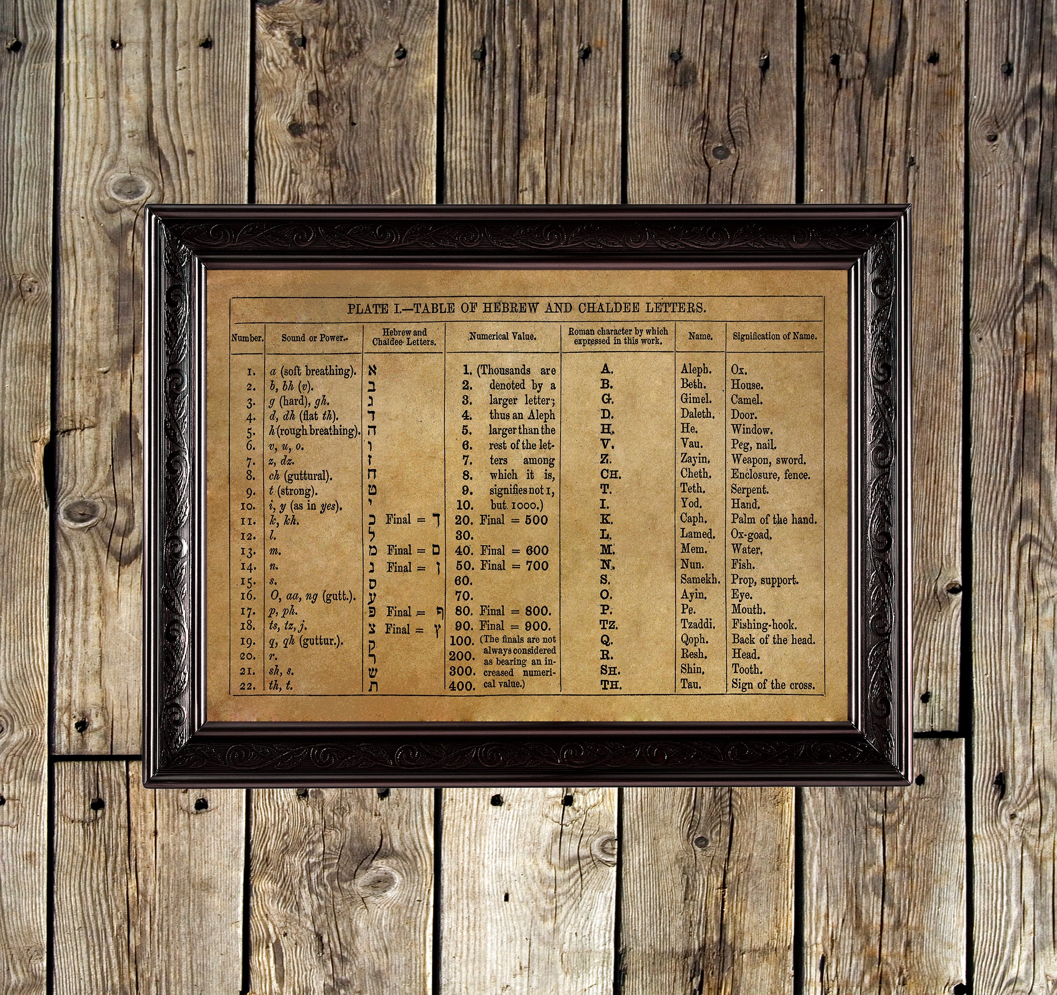 table of hebrew and chaldee letters alphabet print hebrew etsy
