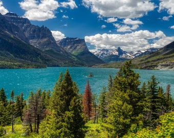 Glacier National Park photo – St Mary Lake photo – Wild Goose Island – Montana landscape photography canvas – National park souvenir gift