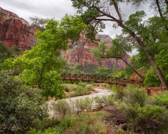 Zion National Park photo canvas – Emerald Pool Trail bridge – Zion metal print – Grand Circle Utah – National Park travel gift acrylic print