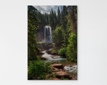 Virginia Falls photo – Glacier National Park waterfall photo – National Park metal art – Vertical waterfall canvas – Montana acrylic print