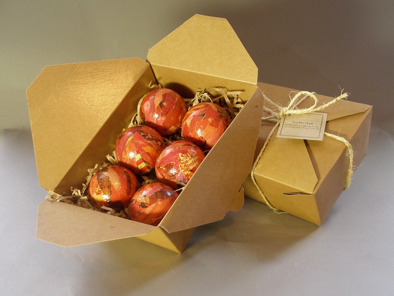 Handmade Paper Mache Christmas Tree Ornaments Ruby Red 2 & 1/2 Inch Set