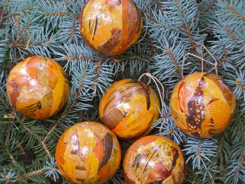 Handmade Paper Mache Christmas Tree Ornament Amber Yellow Etsy