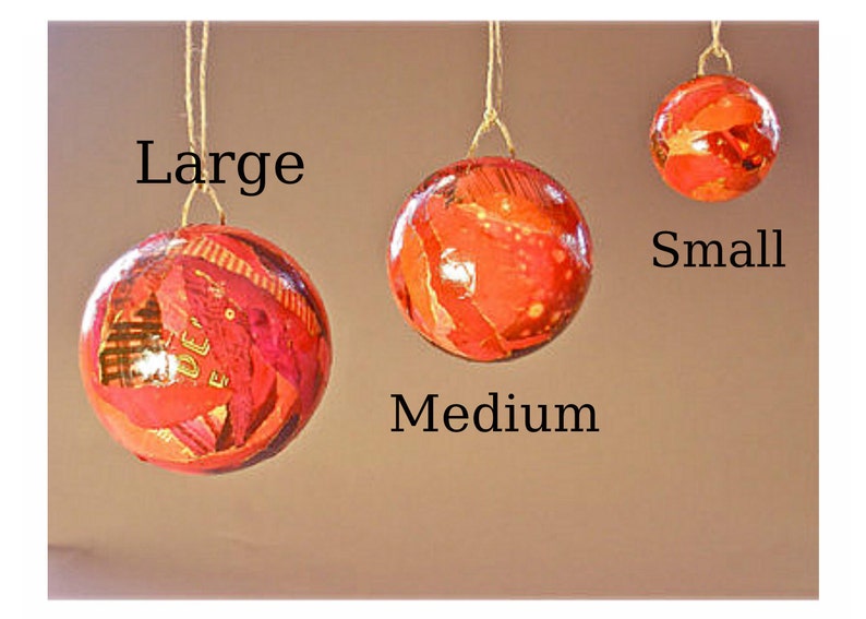 Handmade Paper Mache Christmas Tree Ornaments Ruby Red 2 & 1/2 Inch Set