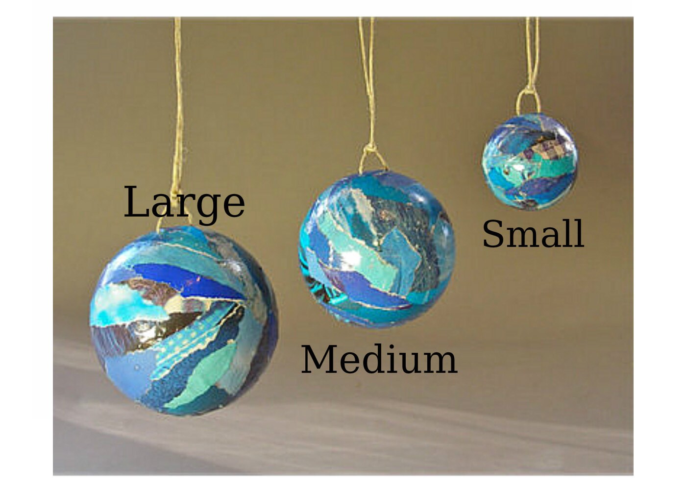 Handmade, Paper Mache Christmas Tree Ornaments Sapphire Blue 2 & 1/2