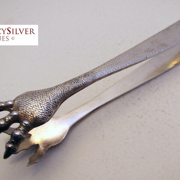 Rare ANTIQUE (c1900) Chinese Export Solid Sterling Silver Claw Sugar Tea Tongs/Nips