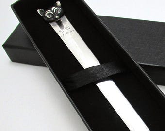 Mid-century 1952 Solid Sterling Silver Vintage Letter Opener with Cast Fox Head