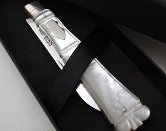 Superb Large Antique Sheffield Sterling Silver Mother of Pearl Fruitknife, Harrison Fisher
