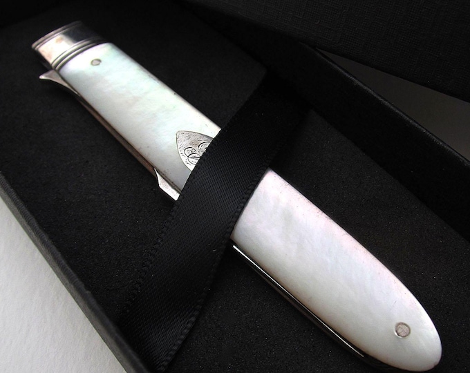 Featured listing image: Top Quality Large George III Sheffield Antique Solid Sterling Silver & Mother of Pearl English Georgian Travelling Folding Fruit Fork c1797