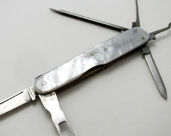 Sheffield JH Potter Victorian Antique c1890 Pocket Multi Tool Folding Cigar Pipe Smoker Penknife Mother of Pearl High Carbon Steel