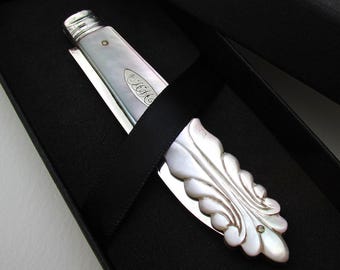 Large Antique Victorian 1857 Sheffield Sterling Silver & Mother of Pearl Fruitknife by John Oxley