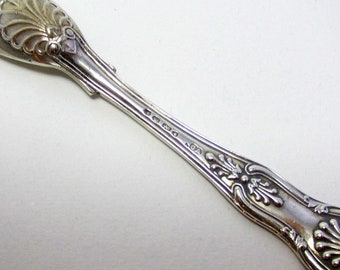 Rare Antique Victorian 1844 Solid Sterling Silver Mustard Pot Salt Spoon, King's Diamond Shell pattern. Chawner & Co.